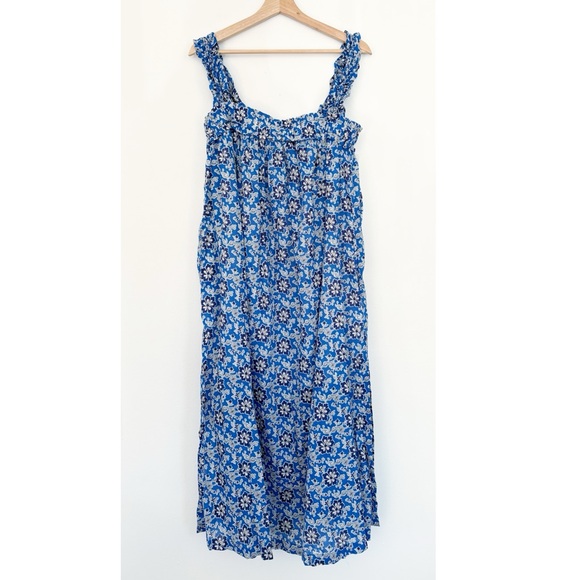J.Crew‎ || Cotton Voile Ruffle-trim Shift Dress In Cobalt Floral Blue Small - Picture 2 of 9